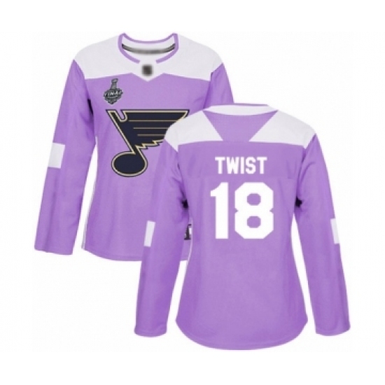 Women's St. Louis Blues #18 Tony Twist Authentic Purple Fights Cancer Practice 2019 Stanley Cup Final Bound Hockey Jersey Women's St. Louis Blues #18 Tony Twist Authentic Purple Fights Cancer Practice 2019 Stanley Cup Final Bound Hockey Jersey