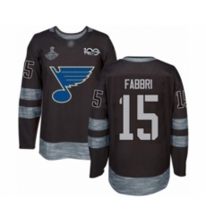 Men's St. Louis Blues #15 Robby Fabbri Authentic Black 1917-2017 100th Anniversary 2019 Stanley Cup Champions Hockey Jersey Men's St. Louis Blues #15 Robby Fabbri Authentic Black 1917-2017 100th Anniversary 2019 Stanley Cup Champions Hockey Jersey