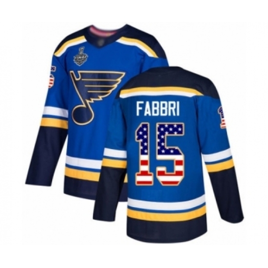 Men's St. Louis Blues #15 Robby Fabbri Authentic Blue USA Flag Fashion 2019 Stanley Cup Final Bound Hockey Jersey Men's St. Louis Blues #15 Robby Fabbri Authentic Blue USA Flag Fashion 2019 Stanley Cup Final Bound Hockey Jersey