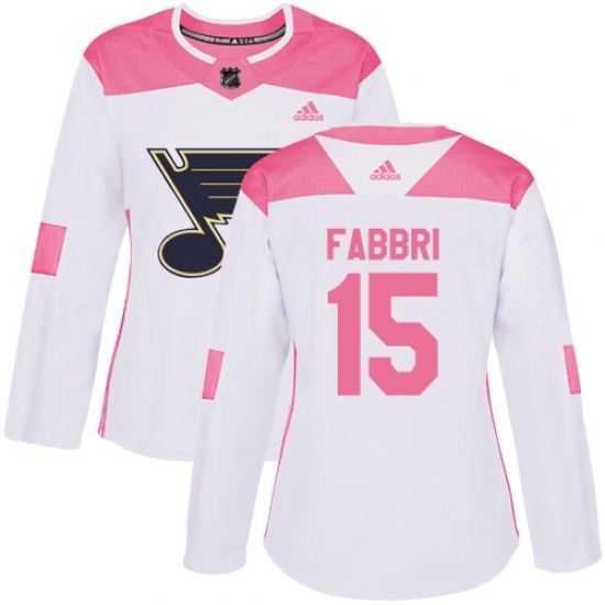 Women's Adidas St. Louis Blues #15 Robby Fabbri Authentic White/Pink Fashion NHL Jersey Women's Adidas St. Louis Blues #15 Robby Fabbri Authentic White/Pink Fashion NHL Jersey