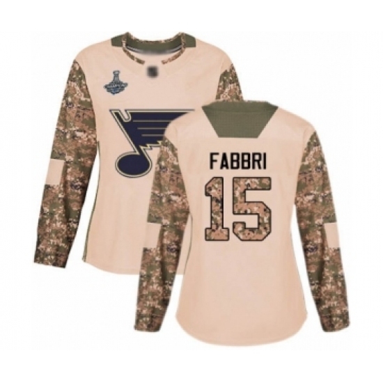 Women's St. Louis Blues #15 Robby Fabbri Authentic Camo Veterans Day Practice 2019 Stanley Cup Champions Hockey Jersey Women's St. Louis Blues #15 Robby Fabbri Authentic Camo Veterans Day Practice 2019 Stanley Cup Champions Hockey Jersey