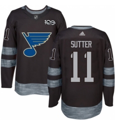 Men's Adidas St. Louis Blues #11 Brian Sutter Authentic Black 1917-2017 100th Anniversary NHL Jersey