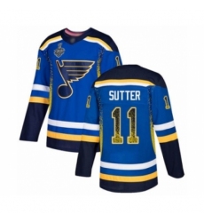 Men's St. Louis Blues #11 Brian Sutter Authentic Blue Drift Fashion 2019 Stanley Cup Final Bound Hockey Jersey