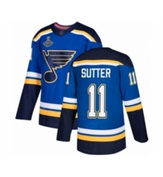 Men's St. Louis Blues #11 Brian Sutter Authentic Royal Blue Home 2019 Stanley Cup Champions Hockey Jersey