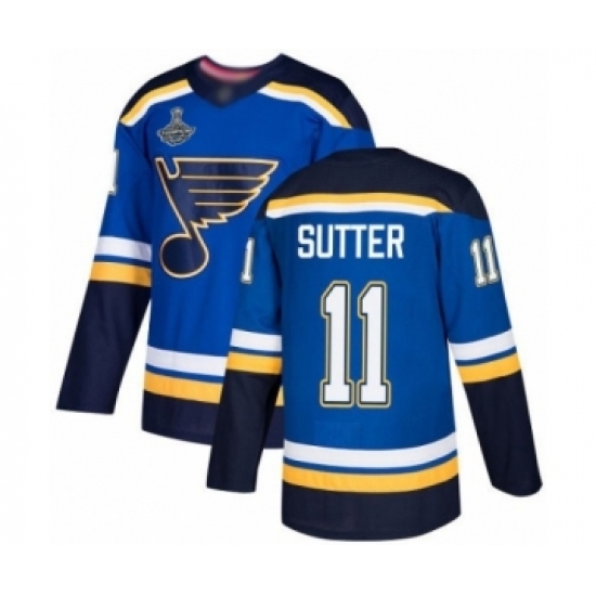 Men's St. Louis Blues #11 Brian Sutter Authentic Royal Blue Home 2019 Stanley Cup Champions Hockey Jersey Men's St. Louis Blues #11 Brian Sutter Authentic Royal Blue Home 2019 Stanley Cup Champions Hockey Jersey