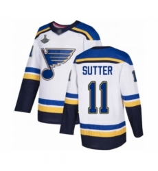 Men's St. Louis Blues #11 Brian Sutter Authentic White Away 2019 Stanley Cup Champions Hockey Jersey