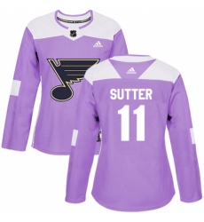 Women's Adidas St. Louis Blues #11 Brian Sutter Authentic Purple Fights Cancer Practice NHL Jersey