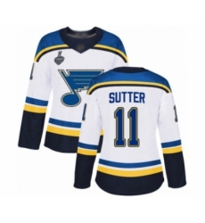 Women's St. Louis Blues #11 Brian Sutter Authentic White Away 2019 Stanley Cup Final Bound Hockey Jersey