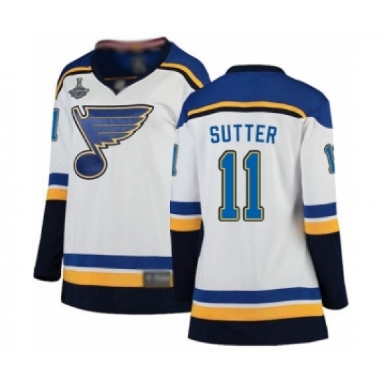 Women's St. Louis Blues #11 Brian Sutter Fanatics Branded White Away Breakaway 2019 Stanley Cup Champions Hockey Jersey Women's St. Louis Blues #11 Brian Sutter Fanatics Branded White Away Breakaway 2019 Stanley Cup Champions Hockey Jersey