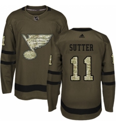 Youth Adidas St. Louis Blues #11 Brian Sutter Authentic Green Salute to Service NHL Jersey