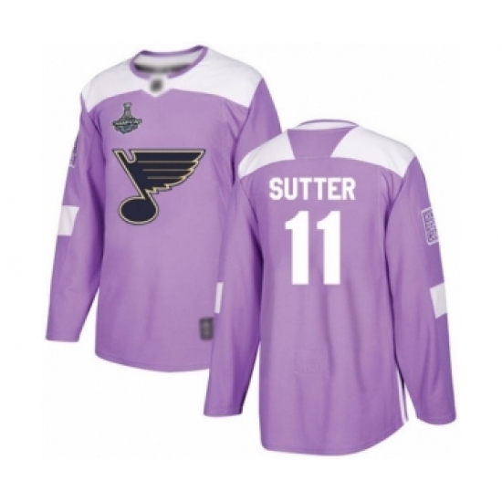 Youth St. Louis Blues #11 Brian Sutter Authentic Purple Fights Cancer Practice 2019 Stanley Cup Champions Hockey Jersey Youth St. Louis Blues #11 Brian Sutter Authentic Purple Fights Cancer Practice 2019 Stanley Cup Champions Hockey Jersey