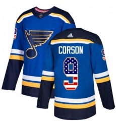 Men's Adidas St. Louis Blues #9 Shayne Corson Authentic Blue USA Flag Fashion NHL Jersey Men's Adidas St. Louis Blues #9 Shayne Corson Authentic Blue USA Flag Fashion NHL Jersey