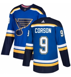 Men's Adidas St. Louis Blues #9 Shayne Corson Authentic Royal Blue Home NHL Jersey
