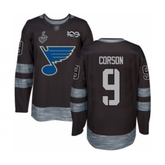 Men's St. Louis Blues #9 Shayne Corson Authentic Black 1917-2017 100th Anniversary 2019 Stanley Cup Final Bound Hockey Jersey Men's St. Louis Blues #9 Shayne Corson Authentic Black 1917-2017 100th Anniversary 2019 Stanley Cup Final Bound Hockey Jersey