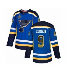 Men's St. Louis Blues #9 Shayne Corson Authentic Blue Drift Fashion 2019 Stanley Cup Final Bound Hockey Jersey