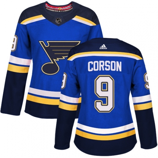 Women's Adidas St. Louis Blues #9 Shayne Corson Authentic Royal Blue Home NHL Jersey Women's Adidas St. Louis Blues #9 Shayne Corson Authentic Royal Blue Home NHL Jersey
