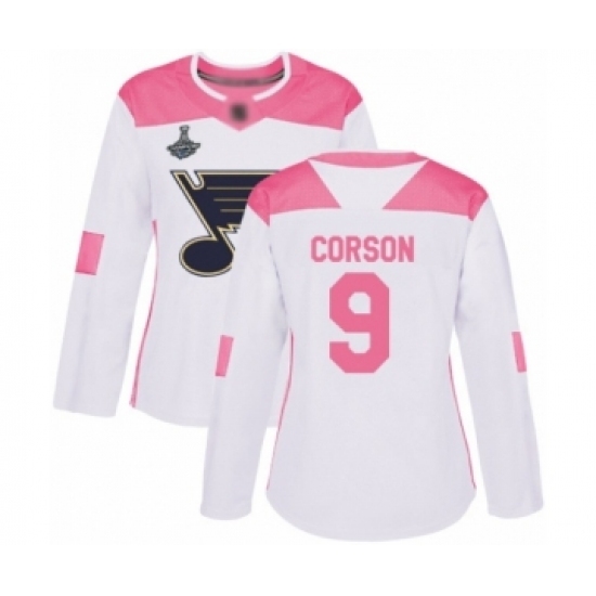 Women's St. Louis Blues #9 Shayne Corson Authentic White Pink Fashion 2019 Stanley Cup Champions Hockey Jersey Women's St. Louis Blues #9 Shayne Corson Authentic White Pink Fashion 2019 Stanley Cup Champions Hockey Jersey
