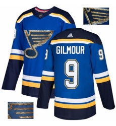 Men's Adidas St. Louis Blues #9 Doug Gilmour Authentic Royal Blue Fashion Gold NHL Jersey