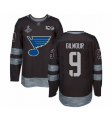 Men's St. Louis Blues #9 Doug Gilmour Authentic Black 1917-2017 100th Anniversary 2019 Stanley Cup Champions Hockey Jersey