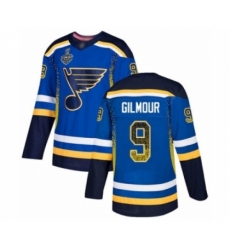 Men's St. Louis Blues #9 Doug Gilmour Authentic Blue Drift Fashion 2019 Stanley Cup Final Bound Hockey Jersey