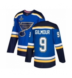 Men's St. Louis Blues #9 Doug Gilmour Authentic Royal Blue Home 2019 Stanley Cup Champions Hockey Jersey