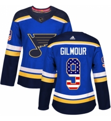Women's Adidas St. Louis Blues #9 Doug Gilmour Authentic Blue USA Flag Fashion NHL Jersey