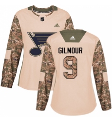Women's Adidas St. Louis Blues #9 Doug Gilmour Authentic Camo Veterans Day Practice NHL Jersey