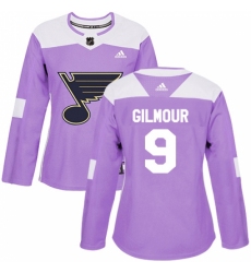 Women's Adidas St. Louis Blues #9 Doug Gilmour Authentic Purple Fights Cancer Practice NHL Jersey