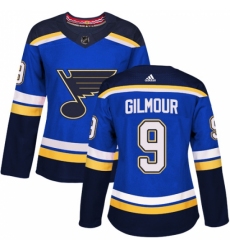 Women's Adidas St. Louis Blues #9 Doug Gilmour Authentic Royal Blue Home NHL Jersey