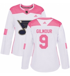 Women's Adidas St. Louis Blues #9 Doug Gilmour Authentic White/Pink Fashion NHL Jersey