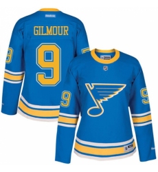 Women's Reebok St. Louis Blues #9 Doug Gilmour Authentic Blue 2017 Winter Classic NHL Jersey