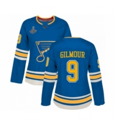 Women's St. Louis Blues #9 Doug Gilmour Authentic Navy Blue Alternate 2019 Stanley Cup Champions Hockey Jersey