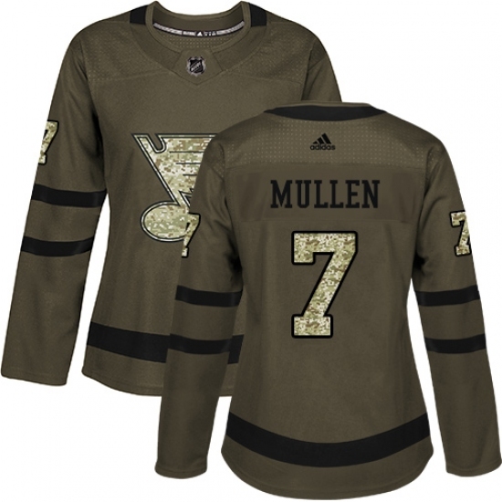 Women's Adidas St. Louis Blues #7 Joe Mullen Authentic Green Salute to Service NHL Jersey Women's Adidas St. Louis Blues #7 Joe Mullen Authentic Green Salute to Service NHL Jersey