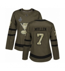 Women's St. Louis Blues #7 Joe Mullen Authentic Green Salute to Service 2019 Stanley Cup Final Bound Hockey Jersey Women's St. Louis Blues #7 Joe Mullen Authentic Green Salute to Service 2019 Stanley Cup Final Bound Hockey Jersey