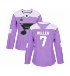 Women's St. Louis Blues #7 Joe Mullen Authentic Purple Fights Cancer Practice 2019 Stanley Cup Champions Hockey Jersey Women's St. Louis Blues #7 Joe Mullen Authentic Purple Fights Cancer Practice 2019 Stanley Cup Champions Hockey Jersey