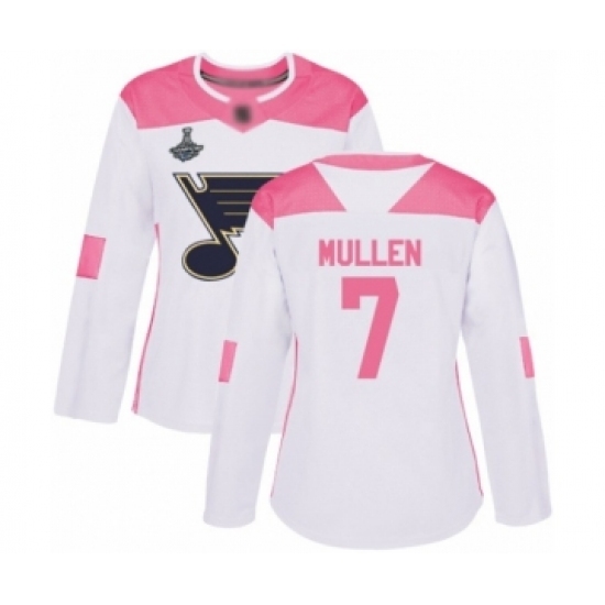 Women's St. Louis Blues #7 Joe Mullen Authentic White Pink Fashion 2019 Stanley Cup Champions Hockey Jersey Women's St. Louis Blues #7 Joe Mullen Authentic White Pink Fashion 2019 Stanley Cup Champions Hockey Jersey