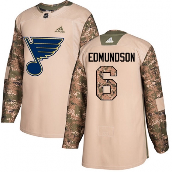 Men's Adidas St. Louis Blues #6 Joel Edmundson Authentic Camo Veterans Day Practice NHL Jersey Men's Adidas St. Louis Blues #6 Joel Edmundson Authentic Camo Veterans Day Practice NHL Jersey