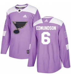 Men's Adidas St. Louis Blues #6 Joel Edmundson Authentic Purple Fights Cancer Practice NHL Jersey