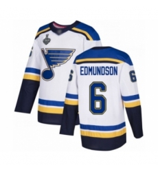 Men's St. Louis Blues #6 Joel Edmundson Authentic White Away 2019 Stanley Cup Final Bound Hockey Jersey
