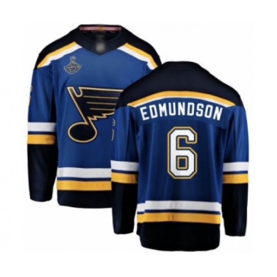 Men's St. Louis Blues #6 Joel Edmundson Fanatics Branded Royal Blue Home Breakaway 2019 Stanley Cup Champions Hockey Jersey Men's St. Louis Blues #6 Joel Edmundson Fanatics Branded Royal Blue Home Breakaway 2019 Stanley Cup Champions Hockey Jersey