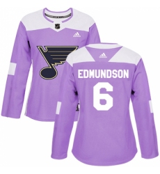 Women's Adidas St. Louis Blues #6 Joel Edmundson Authentic Purple Fights Cancer Practice NHL Jersey