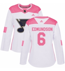 Women's Adidas St. Louis Blues #6 Joel Edmundson Authentic White/Pink Fashion NHL Jersey