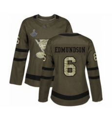 Women's St. Louis Blues #6 Joel Edmundson Authentic Green Salute to Service 2019 Stanley Cup Champions Hockey Jersey Women's St. Louis Blues #6 Joel Edmundson Authentic Green Salute to Service 2019 Stanley Cup Champions Hockey Jersey