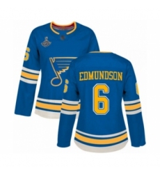 Women's St. Louis Blues #6 Joel Edmundson Authentic Navy Blue Alternate 2019 Stanley Cup Champions Hockey Jersey