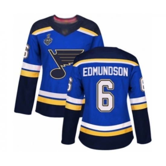 Women's St. Louis Blues #6 Joel Edmundson Authentic Royal Blue Home 2019 Stanley Cup Final Bound Hockey Jersey Women's St. Louis Blues #6 Joel Edmundson Authentic Royal Blue Home 2019 Stanley Cup Final Bound Hockey Jersey