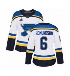 Women's St. Louis Blues #6 Joel Edmundson Authentic White Away 2019 Stanley Cup Champions Hockey Jersey Women's St. Louis Blues #6 Joel Edmundson Authentic White Away 2019 Stanley Cup Champions Hockey Jersey