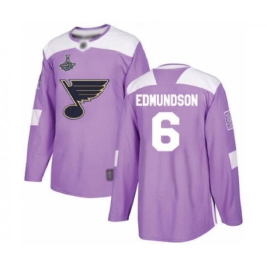 Youth St. Louis Blues #6 Joel Edmundson Authentic Purple Fights Cancer Practice 2019 Stanley Cup Champions Hockey Jersey Youth St. Louis Blues #6 Joel Edmundson Authentic Purple Fights Cancer Practice 2019 Stanley Cup Champions Hockey Jersey