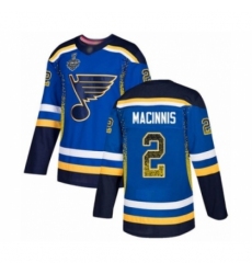 Men's St. Louis Blues #2 Al Macinnis Authentic Blue Drift Fashion 2019 Stanley Cup Final Bound Hockey Jersey