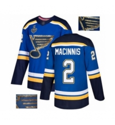 Men's St. Louis Blues #2 Al Macinnis Authentic Royal Blue Fashion Gold 2019 Stanley Cup Final Bound Hockey Jersey