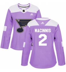 Women's Adidas St. Louis Blues #2 Al Macinnis Authentic Purple Fights Cancer Practice NHL Jersey